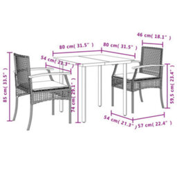 Berkfield 3 Piece Garden Dining Set With Cushions Beige Poly Rattan - thumbnail 7