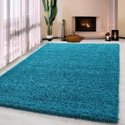 Uetian Luxury Teal Blue Shaggy Rug 5Cm Dense Pile Soft Carpet For Living Room & Bedroom (160X230) - image 1