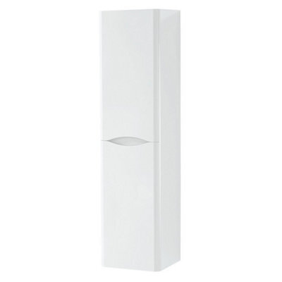 Clifton Bathroom Wall Hung 2-Door Tall Storage Unit 350mm Wide X 330mm Deep - Gloss White - (Arch) - image 1