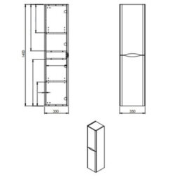 Clifton Bathroom Wall Hung 2-Door Tall Storage Unit 350mm Wide X 330mm Deep - Gloss White - (Arch) - thumbnail 3