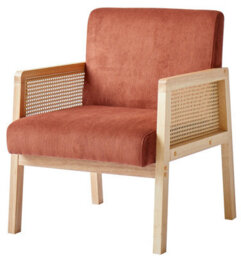 Nordlys Ood Lounge Chair In Rattan And Corduroy Terracotta Countryside Style Living Room - thumbnail 2