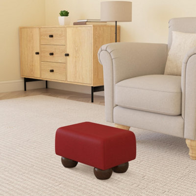 Poppy Red Mahogany Wood Bun Feet Faux Leather Small Footstool Handmade Uk By Footstools Direct - image 1