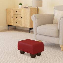 Poppy Red Mahogany Wood Bun Feet Faux Leather Small Footstool  Handmade Uk By Footstools Direct