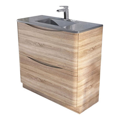 Plum&clay Eden Light Oak Floorstanding Vanity Unit With Grey Glass Basin (W)900mm - image 1
