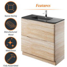 Plum&clay Eden Light Oak Floorstanding Vanity Unit With Grey Glass Basin (W)900mm - thumbnail 8
