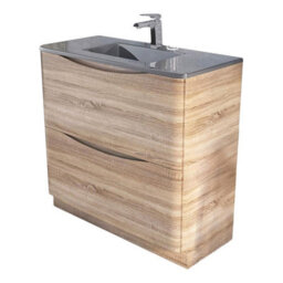 Plum&clay Eden Light Oak Floorstanding Vanity Unit With Grey Glass Basin (W)900mm - thumbnail 1