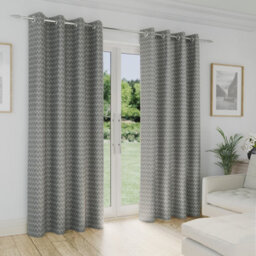 "Enhanced Living Aspen Grey Chevron Pattern 46 X 54"" (117X137Cm) Eyelet Thermal Noise Reducing Room Darkening Curtains (Pair)" - thumbnail 2