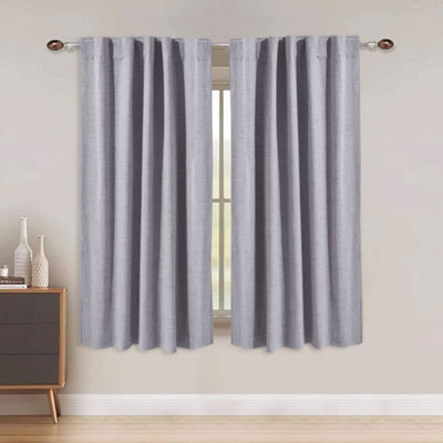 Living And Home Hidden Tab Solid Colour Faux Linen Polyester 100% Curtains Pair Set Of 2 137 X 117 Cm Indoor Use - image 1