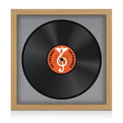 "16X16"" Light Oak Modern Vinyl Record Frame With Mid Grey Mount For 12 Inch Lp Disc - Ak Frames" - image 1