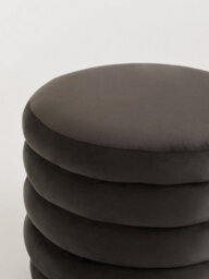Orsina Graphite Velvet Round Footstool, Velvet Round Stool With Tufted Details, Pouffee With Round Design - thumbnail 4
