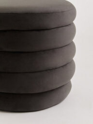 Orsina Graphite Velvet Round Footstool, Velvet Round Stool With Tufted Details, Pouffee With Round Design - thumbnail 5
