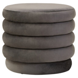 Orsina Graphite Velvet Round Footstool, Velvet Round Stool With Tufted Details, Pouffee With Round Design - thumbnail 6