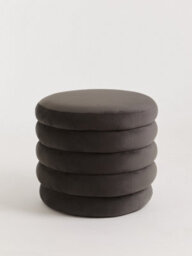 Orsina Graphite Velvet Round Footstool, Velvet Round Stool With Tufted Details, Pouffee With Round Design - thumbnail 3