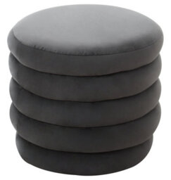 Orsina Graphite Velvet Round Footstool, Velvet Round Stool With Tufted Details, Pouffee With Round Design - thumbnail 1
