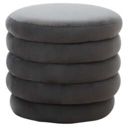 Orsina Graphite Velvet Round Footstool, Velvet Round Stool With Tufted Details, Pouffee With Round Design - thumbnail 2