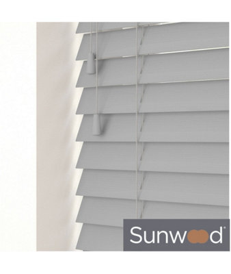 220Cm Dove Grey Faux Wood Venetian With Strings 120Cm Drop