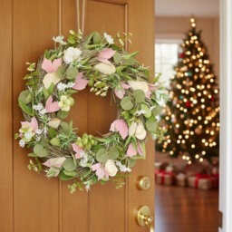 Urbn-Living Urbnliving 25Cm Green Cream & Pink Hanging Door Wreath Round Spring Easter Christmas Wall Décor Traditional Festive - thumbnail 6
