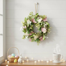 Urbn-Living Urbnliving 25Cm Green Cream & Pink Hanging Door Wreath Round Spring Easter Christmas Wall Décor Traditional Festive - thumbnail 7