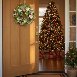 Urbn-Living Urbnliving 25Cm Green Cream & Pink Hanging Door Wreath Round Spring Easter Christmas Wall Décor Traditional Festive - thumbnail 3