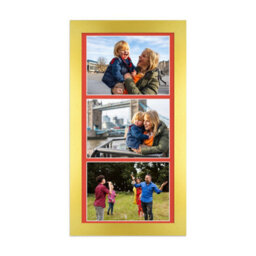 AK Frames 16X8 Gold Modern Multi Photo Frame With Poppy Red Mount - Holds 3 Apertures (3X) 7X5 Photos