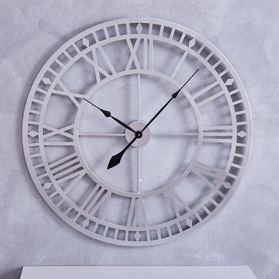 Living And Home Silver Modern Round Large Skeleton Metal Wall Clock Bedroom Decorative With Roman Numerals 80Cm - image 1