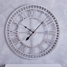 Living And Home Silver Modern Round Large Skeleton Metal Wall Clock Bedroom Decorative With Roman Numerals 80Cm - thumbnail 1