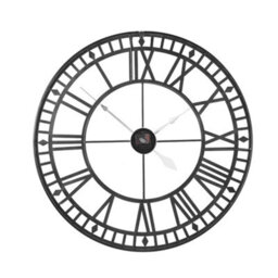 Living And Home Silver Modern Round Large Skeleton Metal Wall Clock Bedroom Decorative With Roman Numerals 80Cm - thumbnail 4