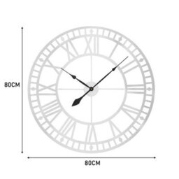 Living And Home Silver Modern Round Large Skeleton Metal Wall Clock Bedroom Decorative With Roman Numerals 80Cm - thumbnail 5