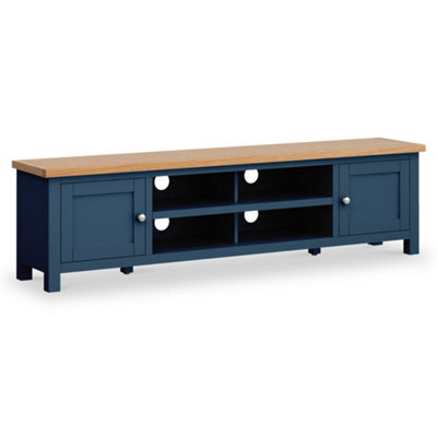 Farro Navy Blue 180Cm Extra Large Tv Unit - Fully Assembled - Painted With Oak Top By Roseland Furniture - image 1