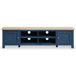 Farro Navy Blue 180Cm Extra Large Tv Unit - Fully Assembled - Painted With Oak Top By Roseland Furniture - thumbnail 4
