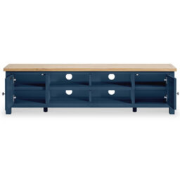 Farro Navy Blue 180Cm Extra Large Tv Unit - Fully Assembled - Painted With Oak Top By Roseland Furniture - thumbnail 3