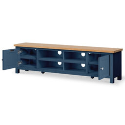 Farro Navy Blue 180Cm Extra Large Tv Unit - Fully Assembled - Painted With Oak Top By Roseland Furniture - thumbnail 5