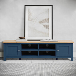 Farro Navy Blue 180Cm Extra Large Tv Unit - Fully Assembled - Painted With Oak Top By Roseland Furniture - thumbnail 2
