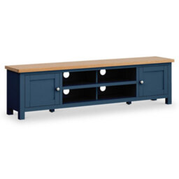 Farro Navy Blue 180Cm Extra Large Tv Unit - Fully Assembled - Painted With Oak Top By Roseland Furniture
