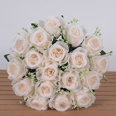 18-Head Light Champagne Artificial Silk Rose Bouquet For Wedding & Home Decor - image 1