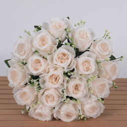 18-Head Light Champagne Artificial Silk Rose Bouquet For Wedding & Home Decor