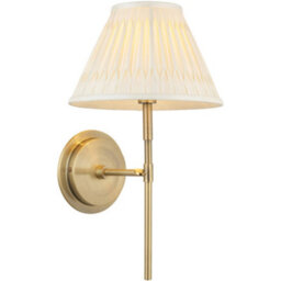 Loops Indoor Antique Brass Plate Wall Light - Ivory Silk Shade - Dimmable 6W Led E14