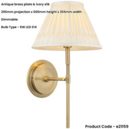 Loops Indoor Antique Brass Plate Wall Light - Ivory Silk Shade - Dimmable 6W Led E14 - thumbnail 2