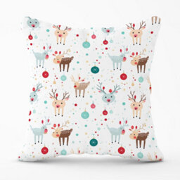 Warren Reed Designer Happy Reindeer With Christmas Lights Cushions 60Cm X 60Cm - thumbnail 1