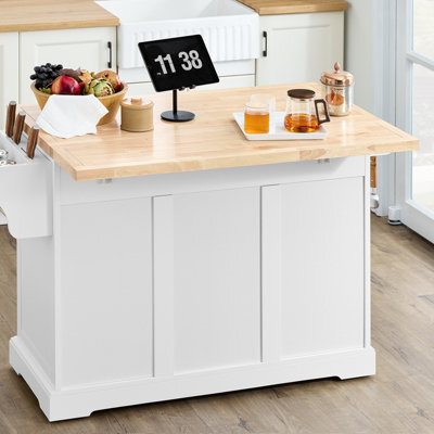 Sobuy Kitchen Trolley With 3 Drawers 2 Doors Foldable Side Panels 51.2X27.9X35.8 Inch Load Capacity 99 Kg Fkw41-Iii-Nw - White - image 1