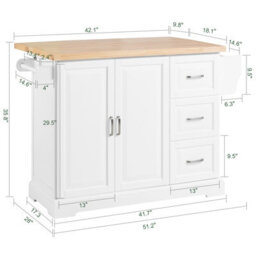 Sobuy Kitchen Trolley With 3 Drawers 2 Doors Foldable Side Panels 51.2X27.9X35.8 Inch Load Capacity 99 Kg Fkw41-Iii-Nw - White - thumbnail 2