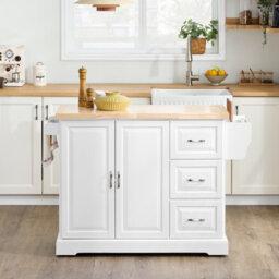 Sobuy Kitchen Trolley With 3 Drawers 2 Doors Foldable Side Panels 51.2X27.9X35.8 Inch Load Capacity 99 Kg Fkw41-Iii-Nw - White - thumbnail 7