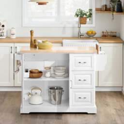 Sobuy Kitchen Trolley With 3 Drawers 2 Doors Foldable Side Panels 51.2X27.9X35.8 Inch Load Capacity 99 Kg Fkw41-Iii-Nw - White - thumbnail 6