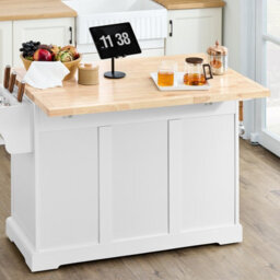 Sobuy Kitchen Trolley With 3 Drawers 2 Doors Foldable Side Panels 51.2X27.9X35.8 Inch Load Capacity 99 Kg Fkw41-Iii-Nw - White - thumbnail 1