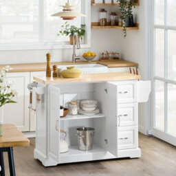 Sobuy Kitchen Trolley With 3 Drawers 2 Doors Foldable Side Panels 51.2X27.9X35.8 Inch Load Capacity 99 Kg Fkw41-Iii-Nw - White - thumbnail 5