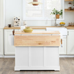 Sobuy Kitchen Trolley With 3 Drawers 2 Doors Foldable Side Panels 51.2X27.9X35.8 Inch Load Capacity 99 Kg Fkw41-Iii-Nw - White - thumbnail 9