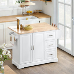 Sobuy Kitchen Trolley With 3 Drawers 2 Doors Foldable Side Panels 51.2X27.9X35.8 Inch Load Capacity 99 Kg Fkw41-Iii-Nw - White - thumbnail 8