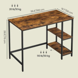 Computer Desk, Writing Desk With 2 Shelves,rustic Brown And Ink Black - thumbnail 2