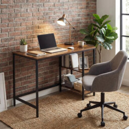 Computer Desk, Writing Desk With 2 Shelves,rustic Brown And Ink Black - thumbnail 3