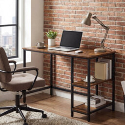 Computer Desk, Writing Desk With 2 Shelves,rustic Brown And Ink Black - thumbnail 4